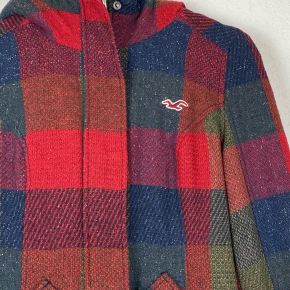 Hollister Jacket Plaid Wool Blend Faux Fur Trim Zip Up and Button Up Coat Sz XS - Picture 3 of 16